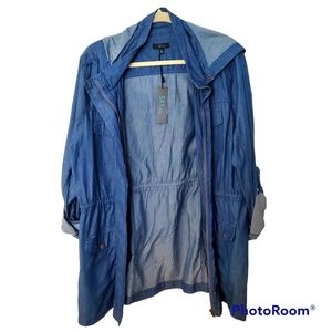 133. Sky plus sized women's blue false denim hoodie with zipper and hood